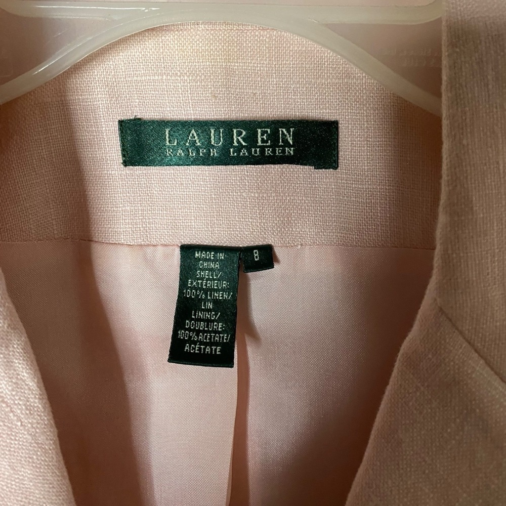 Lauren Ralph Lauren Womens Linen Blazer Pink 3-Button Lined Jacket Size 8 - Picture 3 of 4